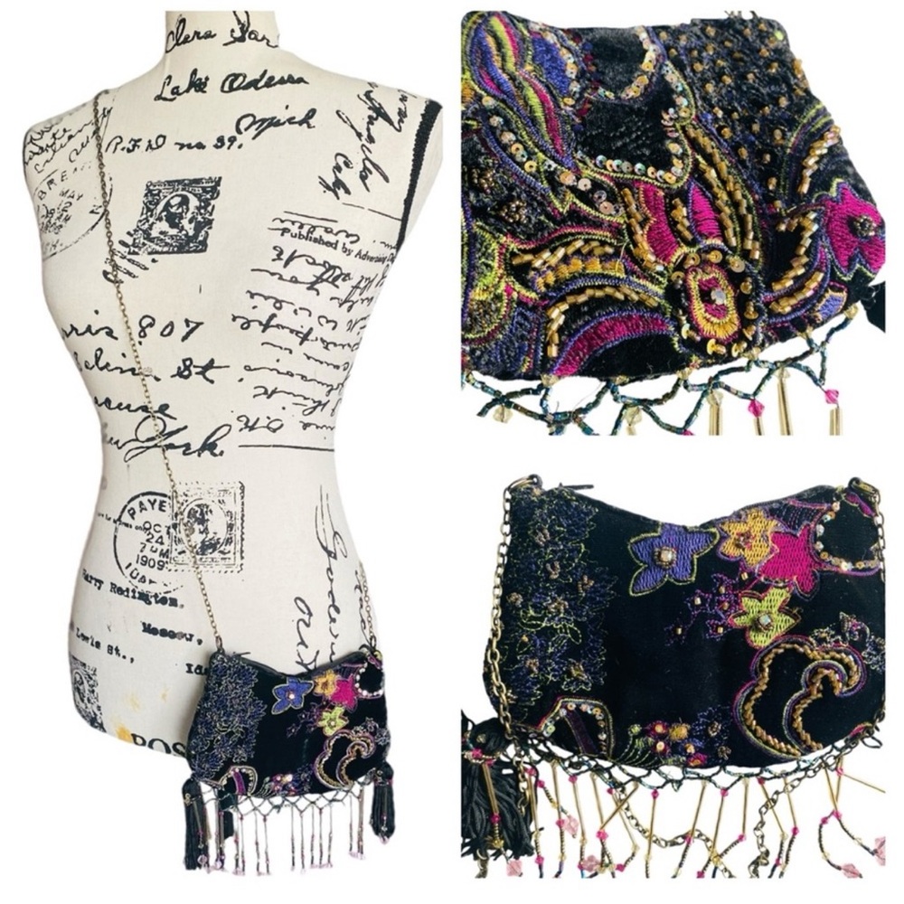 Mary Frances Black and Multicolor Beaded Shoulder Bag